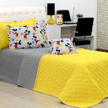 Imagem de Colcha Infantil Cobre Leito Solteiro 3 peças Mickey Amarelo