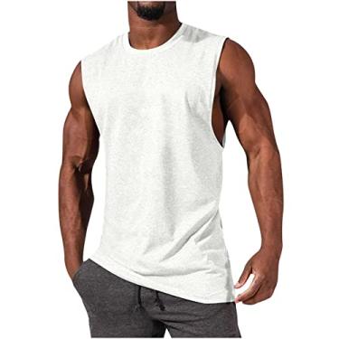 Imagem de Colete masculino esportivo esportivo de praia sem mangas para homens gola redonda havaiana camiseta regata outono verão 2024, I-812 Branco, G