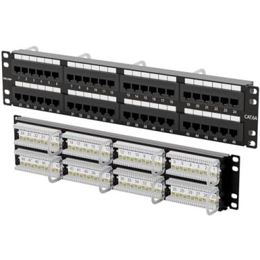 Imagem de iwillink Painel de remendo Cat 6A listado pela UL, painel de remendo RJ45 com suporte 89D e montagem na parede, bloco de perfuração de painel de remendo de rede para cabeamento Cat 6A, Cat 6, Cat 5e,