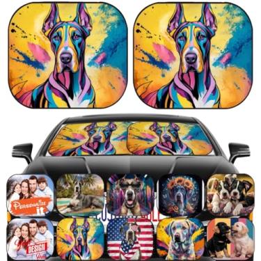 Imagem de Maizi Para-brisas camuflado, 2 peças, ajuste universal, pára-brisas de carro, protetor solar design para cães animais de estimação Yorkshire terrier filhote se encaixa na maioria dos vagões, carros