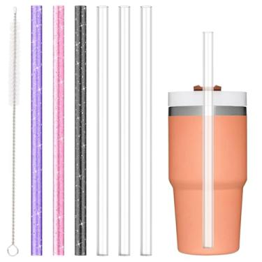 Imagem de 6 canudos de substituição de cor para Stanley 597 g copo de 396 g, canudos transparentes reutilizáveis com glitter Alwenid para copo Stanley Quencher FlowState, sem BPA e pode ser lavado na