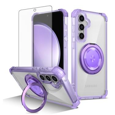 Imagem de Asuwish Capa de telefone para Samsung Galaxy S23 FE 5G com protetor de tela de vidro temperado fino magnético robusto suporte suporte híbrido capa de celular TPU transparente S 23 EF S23FE 23S