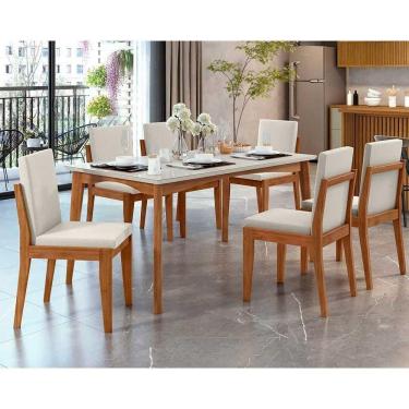 Imagem de Mesa de Sala Jantar Monalisa c/ Tampo Madeirado c/ Vidro 160cm+ 6 Cadeiras Lady Natural - Nesher