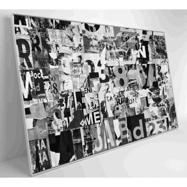 Imagem de Quadro Colagem De Letras Em Preto E Branco Medidas 90x60 Cm Impressão Tecido Canvas