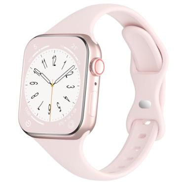 Imagem de Pulseira de silicone slim esportiva DYKEISS compatível com pulseira de relógio Apple 38 mm 42 mm 40 mm 44 mm, pulseira de substituição fina e estreita para iWatch série 5/4/3/2/1 para homens e mulheres (rosa areia, 38 mm/40 mm)