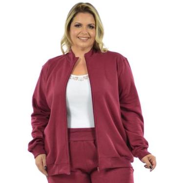 Imagem de Jaqueta moletom flanelado plus size feminino fenomenal, Bordô, 48