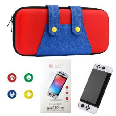 Imagem de Case Nintendo Switch Oled Mario + 4 Grips + Película Vidro - 123Games
