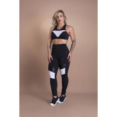 Imagem de Conjunto Feminino Fitness Calça Legging Cintura Alta Detalhe Perna E T
