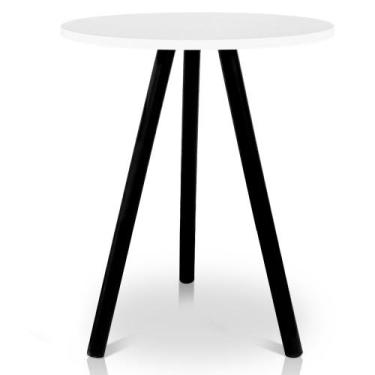 Imagem de Mesa de Canto Lateral Atlanta Tripé Redonda Tampo em MDF Preta e Branc