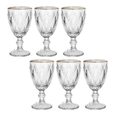 Imagem de Conjunto de Taças Diamante Clear C/ Borda Dourada 6pçs 330ml - CLASS H