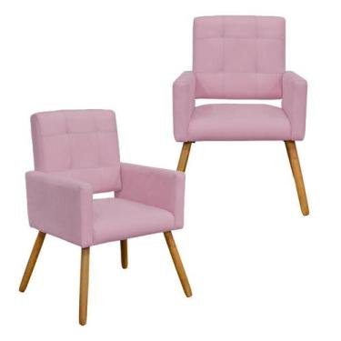 Imagem de Kit Com 2 Poltronas Para Quarto Closet Pés Palito Camila Corano Rosa B