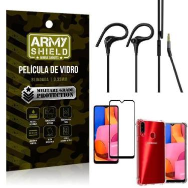 Imagem de Capinha Samsung A20S + Fone Sport Hs92 + Pelicula 3D - Armyshield