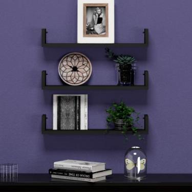 Imagem de Kit 3 Prateleiras Nicho U Livros MDF - BAZAR DOS QUADROS, Preto