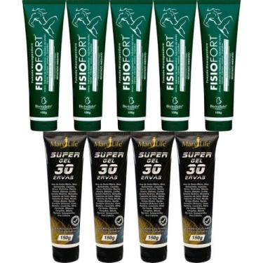 Imagem de Kit 5 Pomada Massageadora Fisiofort 150g + 4 Super Gel 30 Ervas 150g -
