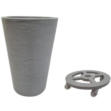 Imagem de Vaso Grande 55cm Redondo De Polietileno E Suporte Com Roda Para Planta