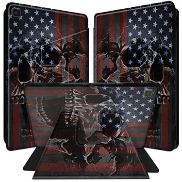 Imagem de BPQOJB Capa para Samsung Galaxy Tab A7 Lite com rotação de 360 graus de couro PU para tablet Samsung Galaxy Tab A7 Lite 22.1 cm 2021 - Bandeira americana e caveira