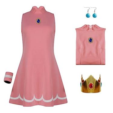 Imagem de Poboola Princess Peach Costume Adult Daisy Rosalina Dress with Crown Cosplay Super Brothers Halloween Sport Outfit for Women 2XL