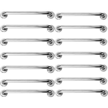 Imagem de Barra Alça Apoio 50cm Aço Inox Kit 14 Uni Gestante Idoso Cadeirante PCD Box Banheiro Escada Corrimao Previne Acidentes Queda