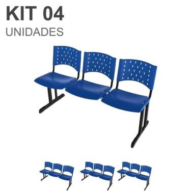 Imagem de Kit 04 Cadeiras longarinas PLÁSTICAS 03 Lugares para recepção COR AZUL