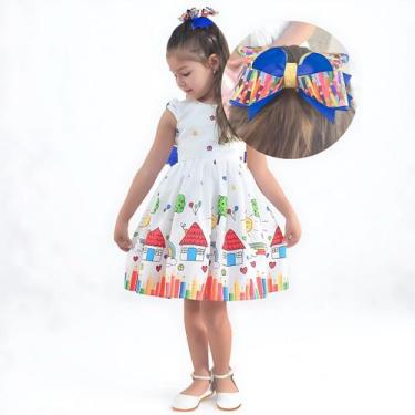 Imagem de Vestido Formatura ABC Aquarela Lápis De Cor Detalhes Azul + Laço - Mod