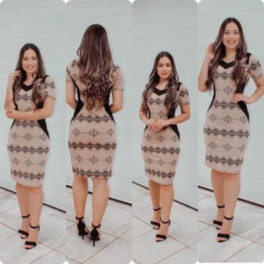 Imagem de Vestido Midi Social Moda Evangélica Atacado - Universo do Closet, Bege