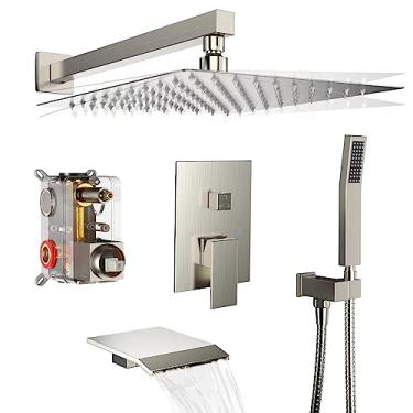 Imagem de Dlvsoby Sistema de Chuveiro de Chuva Conjunto de Torneira de Chuveiro de 12" com Bico de Banheira, Conjuntos de Torneiras de Chuveiro em Cascata Montados Na Parede do Banheiro Completos com Spray Port