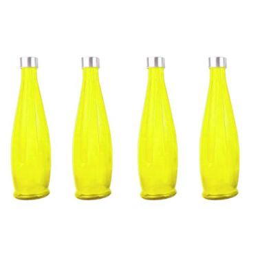 Imagem de 4un GARRAFA DE VIDRO  TAMPA INOX ACQUA ÁGUA SUCO AMARELO - Tuut