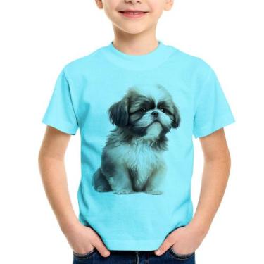 Imagem de Camiseta Infantil Cachorro Shih Tzu Filhote - Foca na Moda, Azul claro