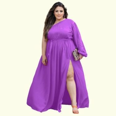 Imagem de Vestido Plus Size Manga Nula Com Fenda Lateral Festa Convidada Madrinh