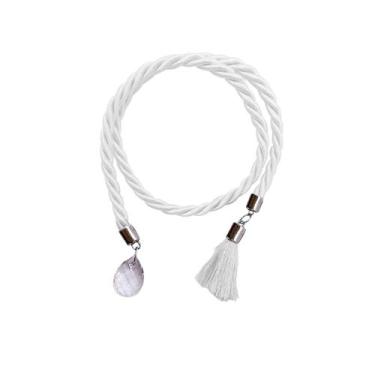 Imagem de Cordão Decorativo - Branco Pingente Gota e Pompom - 32cm - 1 unidade -