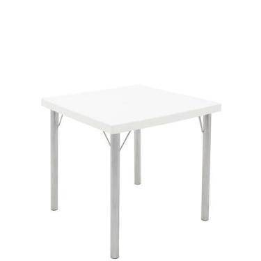 Imagem de Mesa Quadrada Beta em Polipropileno Branco c/ Base em Alumínio Polido 