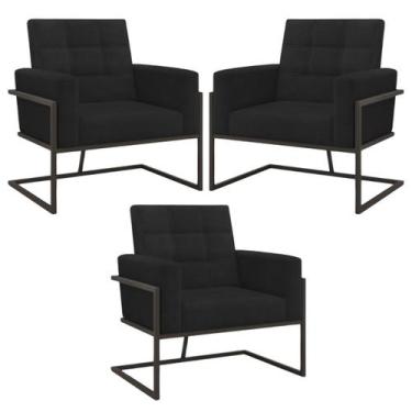 Imagem de kit 3 Poltronas Base de metal para Sala de Estar Manicure Decorativa C