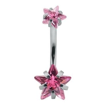 Imagem de Piercing De Umbigo Prata 2 Estrela Aço Cirúrgico Zircônia - DeCastro j