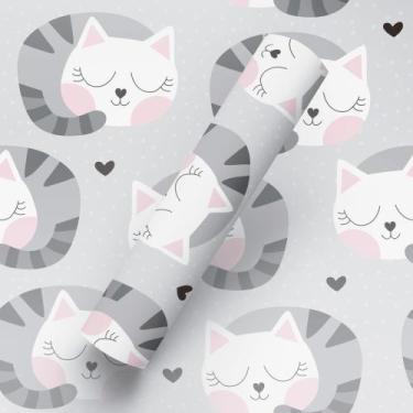 Imagem de Papel de Parede Adesivo Tema Gatinho Dormindo Lilás - BAZAR DOS QUADRO