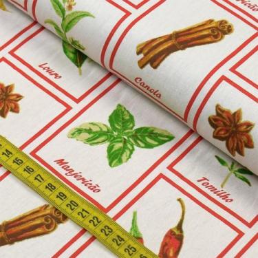Imagem de Tecido Estampado para Patchwork - Temperos : Canela, Hortelã, Louro e 