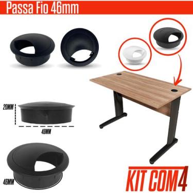 Imagem de Acabamento Passa Fio 46mm Preto para Mesa de Escritório  4 Peças - Opp