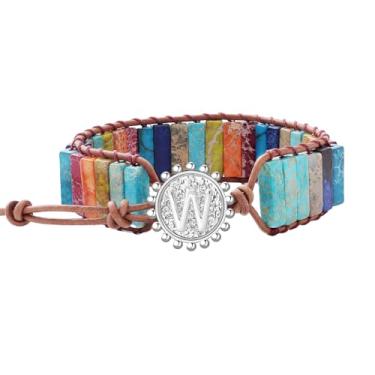 Imagem de QILMILY Pulseiras iniciais para mulheres, pulseiras de chacra para mulheres com pedras, pulseira de contas femininas e masculinas, pulseiras da amizade Boho, adjustable, Pedra, Sem Pedra Preciosa