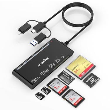 Imagem de Rocketek Leitor de Cartão Múltiplo 7 em 1 para SD, CF, XD, Micro SD, MS, Hub Adaptador para iPhone 16/15/iPad/MacBook/Samsung, USB C, A, iOS, Windows, Mac OS, iOS, Android, Linux