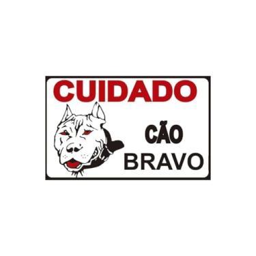 Imagem de Placa Sinalização Cuidado Cão Bravo Casa Portão 16 x 20,5 cm