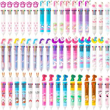 Imagem de 50 canetas multicoloridas retráteis 10 em 1 canetas esferográficas de ônibus 10 canetas de unicórnio multicoloridas de 0,5 mm canetas de dinossauro pata de gato coelho em forma de flamingo caneta de desenho para material escolar de escritório