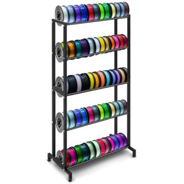 Imagem de MorningRo Rack de armazenamento de filamento para impressora 3D, 5 camadas, rolamento, carretel, com rodas, metal resistente, organizador de prateleiras, para estúdio, escritório, oficina, PLA, ABS,