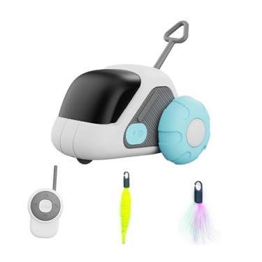 Imagem de ＡＷＨＡＯ Brinquedo de gato elétrico pena interativo robótico controle remoto auto jogando gato teaser movimento automático para gatos ao ar livre animal, Azul
