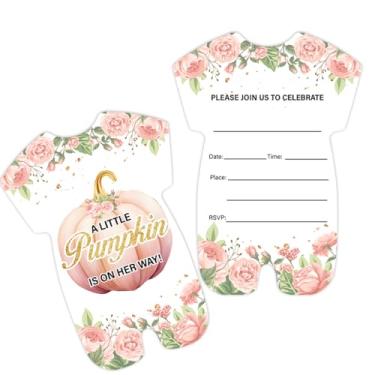 Imagem de Qlnuk Convites de chá de bebê de abóbora outono rosa floral um pouco de abóbora está a caminho convites para meninas conjunto de 20 convites com envelopes para chá de bebê