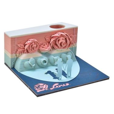 Imagem de Calendário 3D 2025, calendário romântico 2025, bloco de notas de arte 3D, bloco de notas de entalhe faça você mesmo, para presentes de Natal e escritório em casa