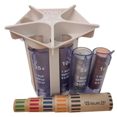 Imagem de CO5IN1 Balcão de moedas de tubo classificador de moedas com envoltórios de moedas, máquina de troca de moedas, organizador de moedas, suporte de moedas, esvazie seu cofrinho e cofre de moedas rápido e