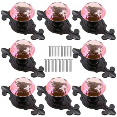 Imagem de Kelier Maçanetas de armário de vidro cristal, [pacote com 8] puxadores de gaveta de diamante elegantes com placa, puxadores de gaveta para cozinha/armário/guarda-roupa/armário (rosa cristal, 8 peças)