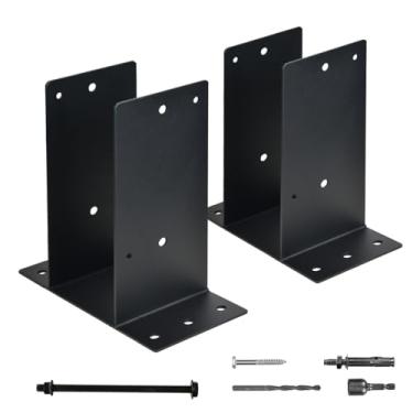 Imagem de Base de aço resistente, 10 x 10 cm (interno 8,9 cm x 8,9 cm), suporte de poste de concreto para grades de deck, cercas, caixas de correio, cabines e decks de pátio (preto - conjunto 2)