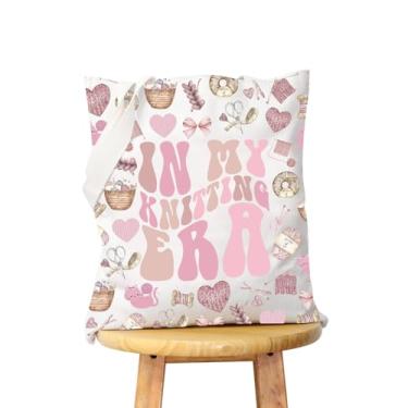Imagem de WCGXKO Bolsa de compras feminina presente para amantes de crochê Crafter Mom Gift In My Knitting Era, Bolsa da Era Tricô, Large, Zíper