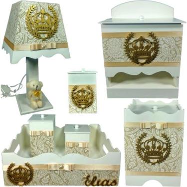 Imagem de Kit Higiene bebê Mdf unissex 7 pçs - REALEZA DE COROA TAMPAS CREME - F