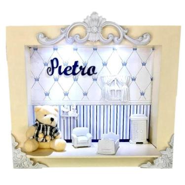 Imagem de Quadro Enfeite De Porta Maternidade Cenário Led - Creme azul marinho m